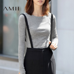Amii[极简主义]春装新款百搭修身显瘦长袖薄款圆领套头女毛衣