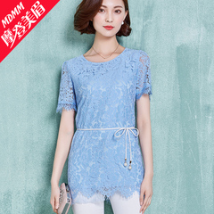 蕾丝雪纺衫短袖女2016夏季新款韩版大码宽松显瘦短款百搭镂空上衣