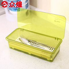 众煌日本筷子笼 塑料沥水带盖筷子勺子收纳盒厨房刀叉餐具筷篓架