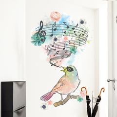 时尚客厅卧室走廊玄关装饰自粘墙纸贴画创意个性艺术歌唱小鸟墙贴