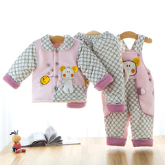 钓鱼猫0-3岁男女宝宝秋冬装三件套衣服儿童棉衣套装婴幼儿童外套