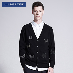 Lilbetter开衫男 毛衣外套韩版V领针织衫蝴蝶刺绣毛线衣男士毛衣