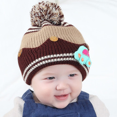 婴儿帽子秋冬保暖加厚男童宝宝毛线帽子6-12个月1岁儿童帽子冬季