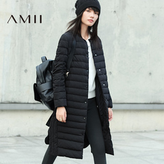 Amii[极简主义]2016冬季纯色直筒显瘦大码90绒立领中长款羽绒服女