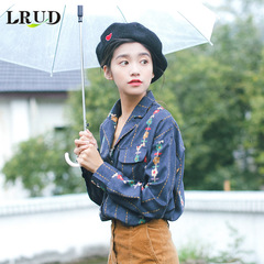 LRUD2016秋冬女装新款韩版潮印花学生打底衬衫女宽松长袖衬衣外套