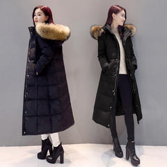 2016冬装女装新款韩国大毛领加厚修身过膝中长款长羽绒服女韩版潮