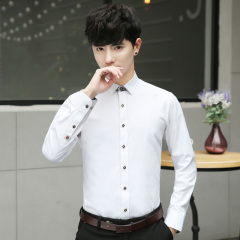 冬季长袖衬衫男青年韩版商务休闲学生韩版修身新款寸衫男秋季衬衣