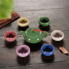 紫砂功夫茶具整套特价 汝窑茶具套装 陶瓷冰裂釉多彩茶具茶道