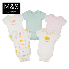 清仓5件装M&S/马莎童装女婴0至3个月多样短袖连体衣T784975