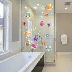 卡通蓝色海洋系列墙壁贴纸儿童房浴室可爱装饰玻璃贴画墙贴可移除