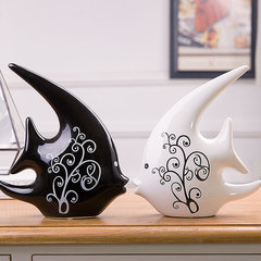 贝汉美家居饰品客厅装饰摆件创意礼物陶瓷工艺黑白情侣对吻鱼包邮