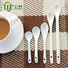 琳琅集 纯白色陶瓷手柄咖啡勺子小调羹牛奶长柄搅拌勺子杯勺
