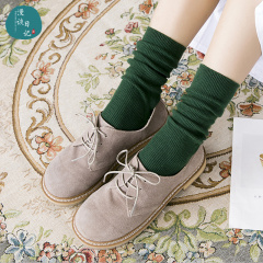 秋冬堆堆袜女韩国纯棉薄款纯色细竖条纹复古森系短靴袜套中筒袜子