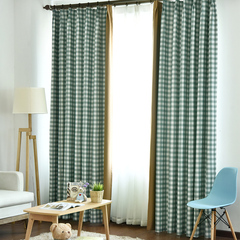 欧德罗 日式简约风人气经典格子窗帘布全遮光成品 卧室落地窗定制