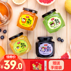 [领券价39元]福事多蜂蜜柚子茶柠檬芦荟蓝莓果茶240g*4瓶韩国风味