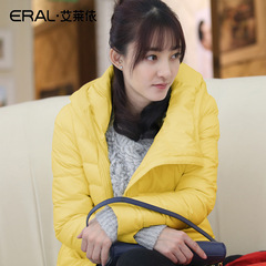 ERAL/艾莱依冬季修身显瘦斜拉链时尚连帽羽绒服女韩版羽绒衣2025D