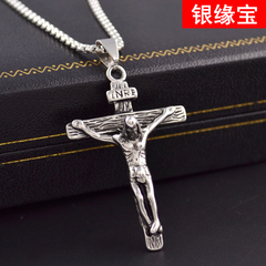 简约韩版时尚耶稣基督教十字架项链男士女士钛钢首饰品吊坠挂饰