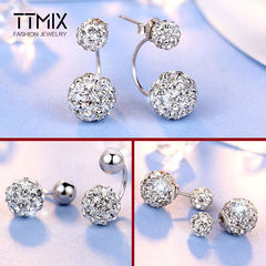 Ttmix水钻耳环短款无耳洞可戴日韩个性甜美气质时尚银饰品耳夹潮