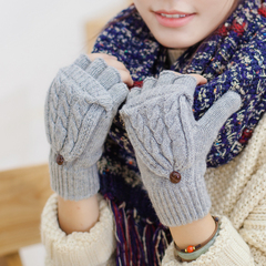 名简韩版兔羊毛 手套 秋冬款可爱保暖 女士半指漏指骑车翻盖手套
