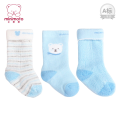 小米米婴儿袜子新生儿秋冬加厚毛巾长筒袜宝宝袜防滑地板袜3双