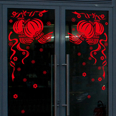 喜庆春节贴画店铺商场玻璃贴纸橱窗花过新年装饰灯笼可移除墙贴纸