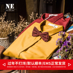 伯爵卓尔秋季 韩版男装纯色黄色修身英伦男衬衫 新郎男长袖衬衣