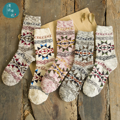 5双装 秋冬季加厚保暖中筒袜子女学生日系韩版复古粗线堆堆袜子女