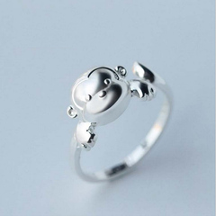 伊洛传芳 925银戒指小猴子戒指可爱卡通开口指环本命年生肖猴戒指