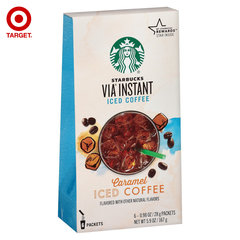 美国原装进口Starbucks VIA星巴克焦糖口味即溶冰咖啡6条167g