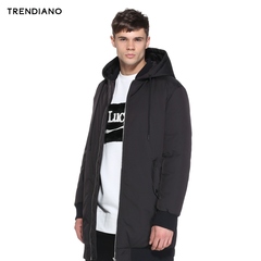 TRENDIANO新2016男装冬装潮流纯色长款连帽羽绒服外套3HC4332120