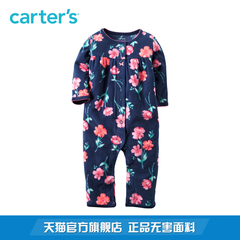Carter's1件式女婴印花蓝色长袖连体衣摇粒绒宝宝童装爬服118G634