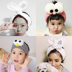 韩国可爱兔耳朵洗脸发带卡通大眼睛美容化妆洗漱包头巾女发箍饰品