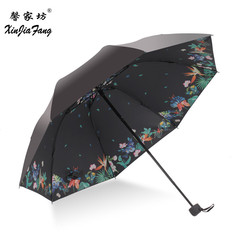 馨家坊 花眠黑胶遮阳伞防紫外线创意太阳伞折叠晴雨伞防晒小黑伞