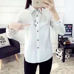 2017韩版春装新款女装修身打底衫学生衬衣白色衬衫女长袖小清新衫