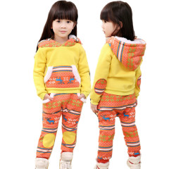 蓝宝贝童装2016年新款中小童韩版加绒雪花纹圣诞套装