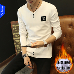 男士冬季修身加绒长袖T恤青少年韩版衣服潮流体恤学生针织打底衫