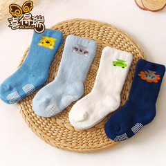 婴儿袜子全棉秋冬季加厚3-6-12个月0-1-3岁中长筒卡通防滑宝宝袜