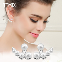 Ttmix2015新款 韩版时尚气质弧形925银耳环 女个性耳坠夸张耳饰品