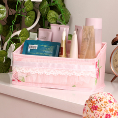桑代 玫瑰办公桌面收纳盒 可水洗布艺储物盒 创意化妆品整理盒