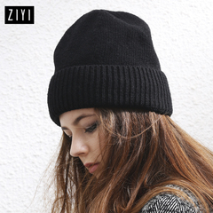 ZIYI 9系纯净版兔绒针织帽女冬天简约纯黑色毛线帽时尚搭配