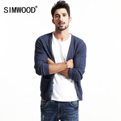 Simwood简木男装新款男士扭花双口袋开衫毛衣休闲修身针织衫男潮
