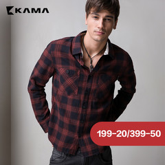 卡玛KAMA 新款冬装男士纯棉潮流经典格纹长袖格子衬衫2415801