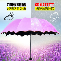晴雨伞创意遇水开花三折叠黑胶韩国防晒防紫外线加固晴雨两用学生