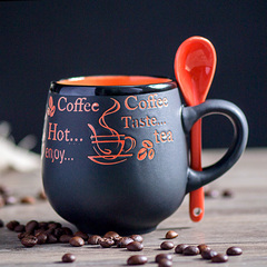个性创意早餐杯陶瓷杯马克杯带盖勺牛奶咖啡杯大肚杯情侣喝水杯子