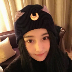 可爱学生月牙猫咪卡通针织毛线帽子女秋冬季韩版潮加厚保暖套头帽