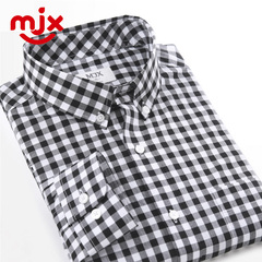 MJX2016春秋季新款韩版纯棉格子衬衫长袖商务休闲修身男装衬衣寸