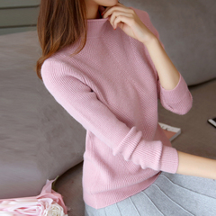 2016韩版秋冬新款女装纯色半高领毛衣打底衫修身卷边套头针织衫潮