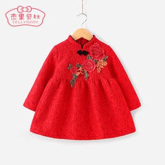女童新年装公主裙1-6岁儿童红色连衣裙小童春秋3女宝宝裙子冬加绒