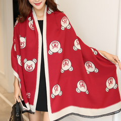 韩版长款针织两用保暖围巾女秋冬季韩国学生时尚动物图案披肩围脖