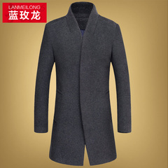 蓝玫龙男士风衣中长款修身韩版加厚毛呢大衣男款冬季羊毛呢子外套